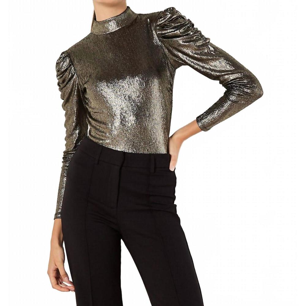 NEW APRICOT ruched sleeve metallic top in gold